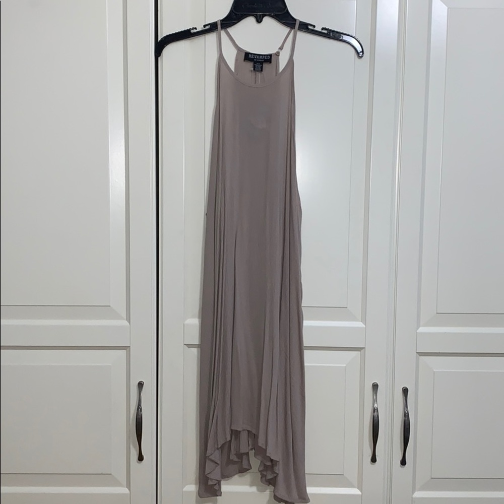Nude dress with deep plunging sides
